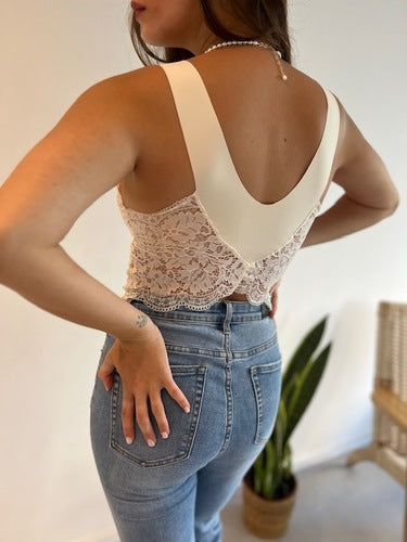 MOMA Wardrobe Essential | Cream Lace V - Neck Bralette