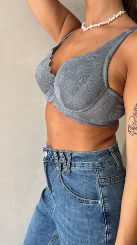 MOMA Grey-Blue Lace Bra – Sophisticated Floral Elegance & Support