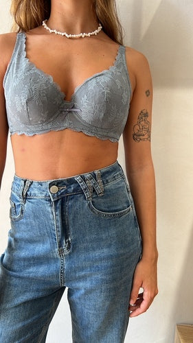 MOMA Grey-Blue Lace Bra – Sophisticated Floral Elegance & Support
