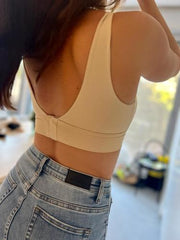 MOMA Beige V - Neck Bra: Double - Chain Chic, Effortless Allure