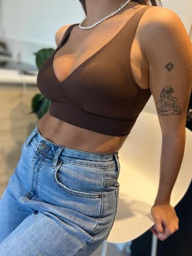 MOMA Chocolate Brown Bra: Deep V - Neck for Bold Femininity