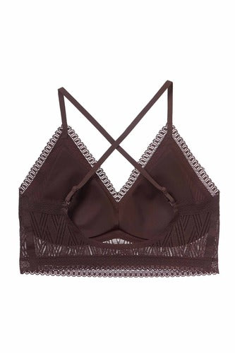 MOMA Brown Lace - Trimmed Bra: Elegant Halter Neck, Timeless Charm