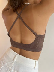 MOMA Brown Lace - Trimmed Bra: Elegant Halter Neck, Timeless Charm