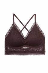 MOMA Brown Lace - Trimmed Bra: Elegant Halter Neck, Timeless Charm