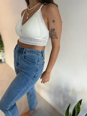 MOMA White Lace Halter Bra: Elegant Details for Timeless Charm