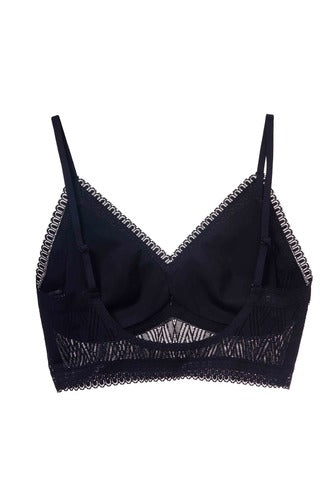MOMA Black Lace Bra: Deep V - Neck for Edgy Femininity