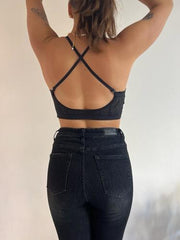 MOMA Black Lace Bra: Deep V - Neck for Edgy Femininity