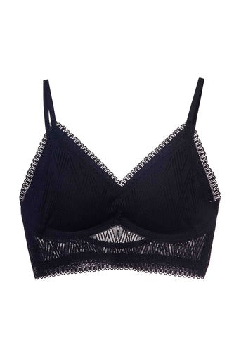 MOMA Black Lace Bra: Deep V - Neck for Edgy Femininity